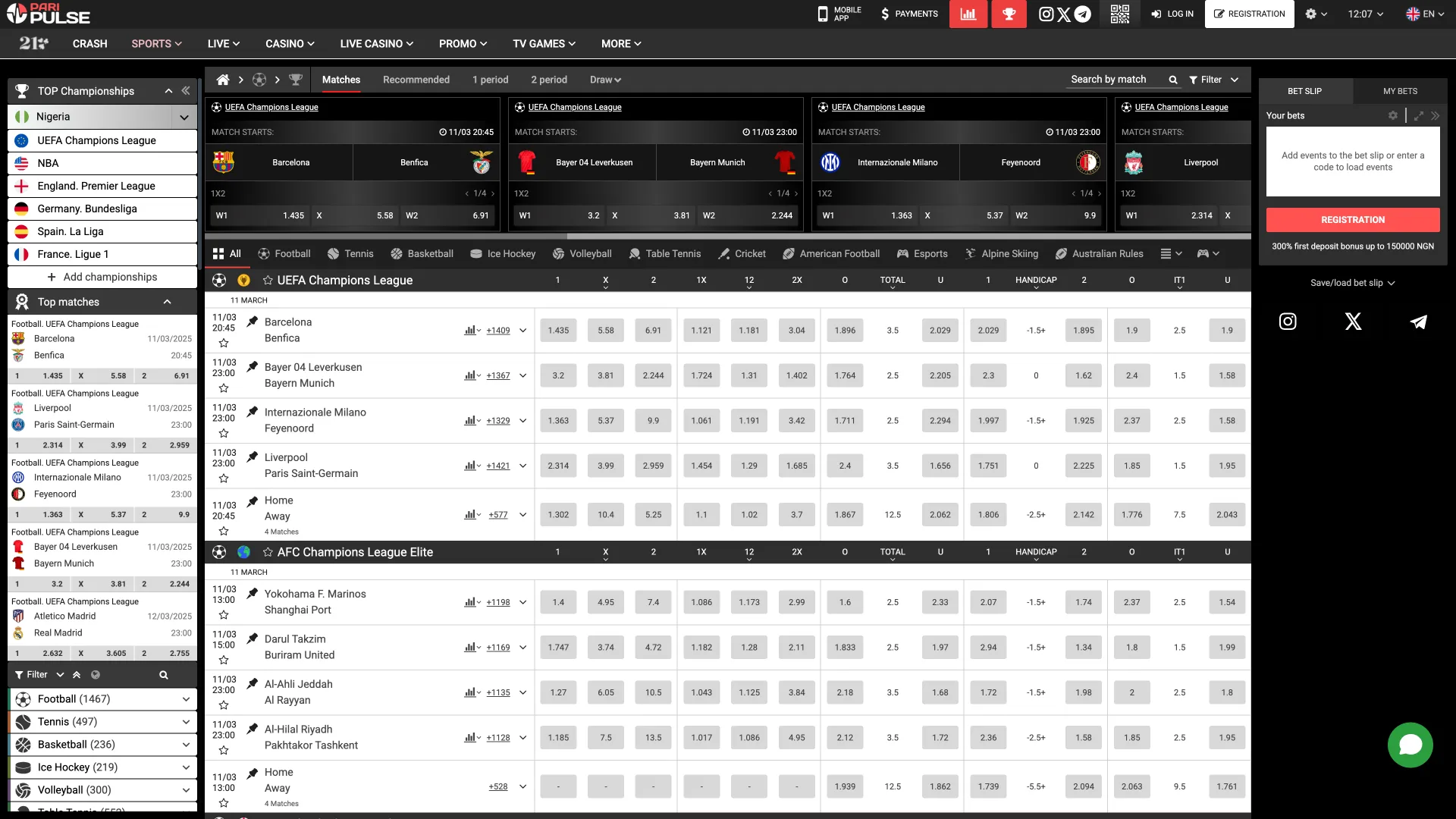 Bet on your favorite sports with PariPulse’s extensive and exciting betting selection.