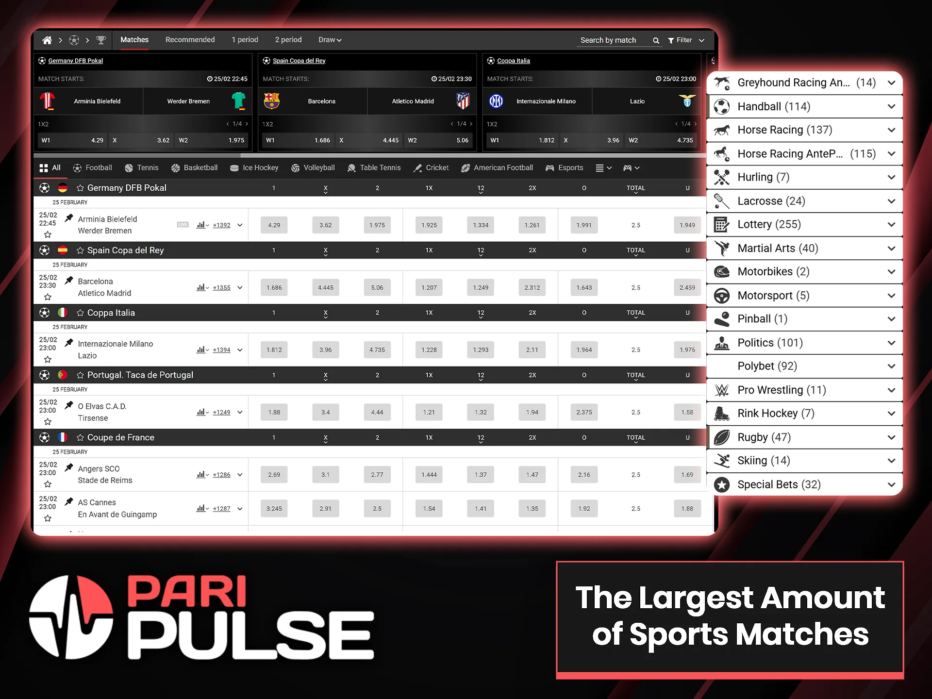 PariPulse has a great sportsbook with all the popular tournaments.