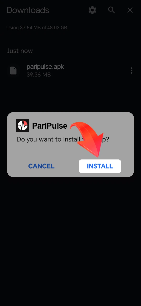 Confirm the installation of the PariPulse app on your phone.