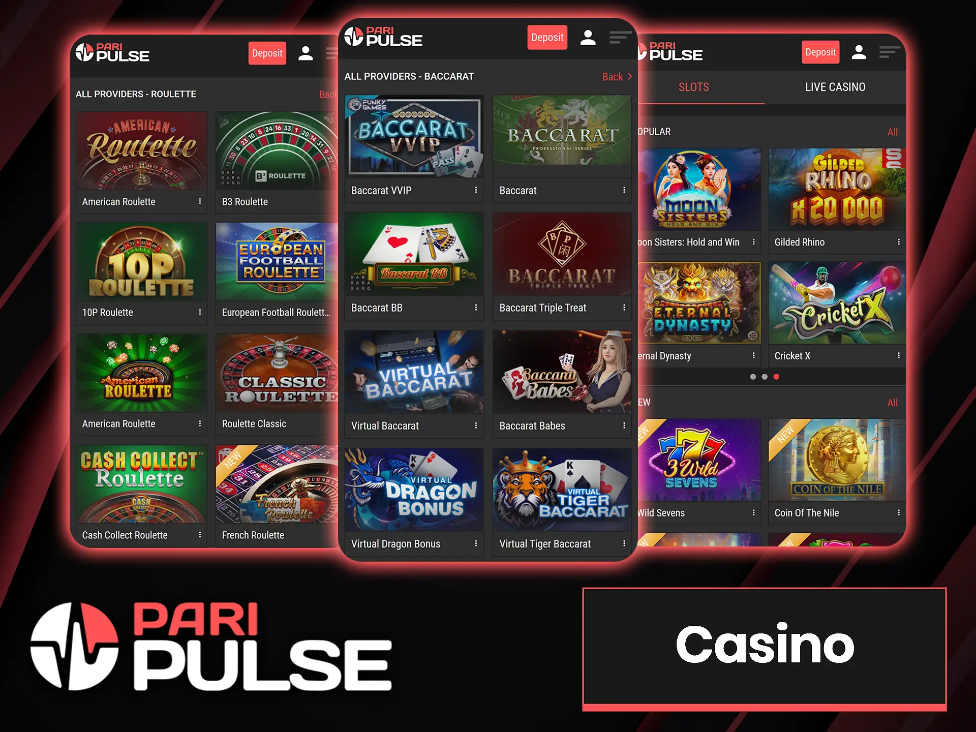 In the PariPulse mobile app you will find casino games for all tastes.