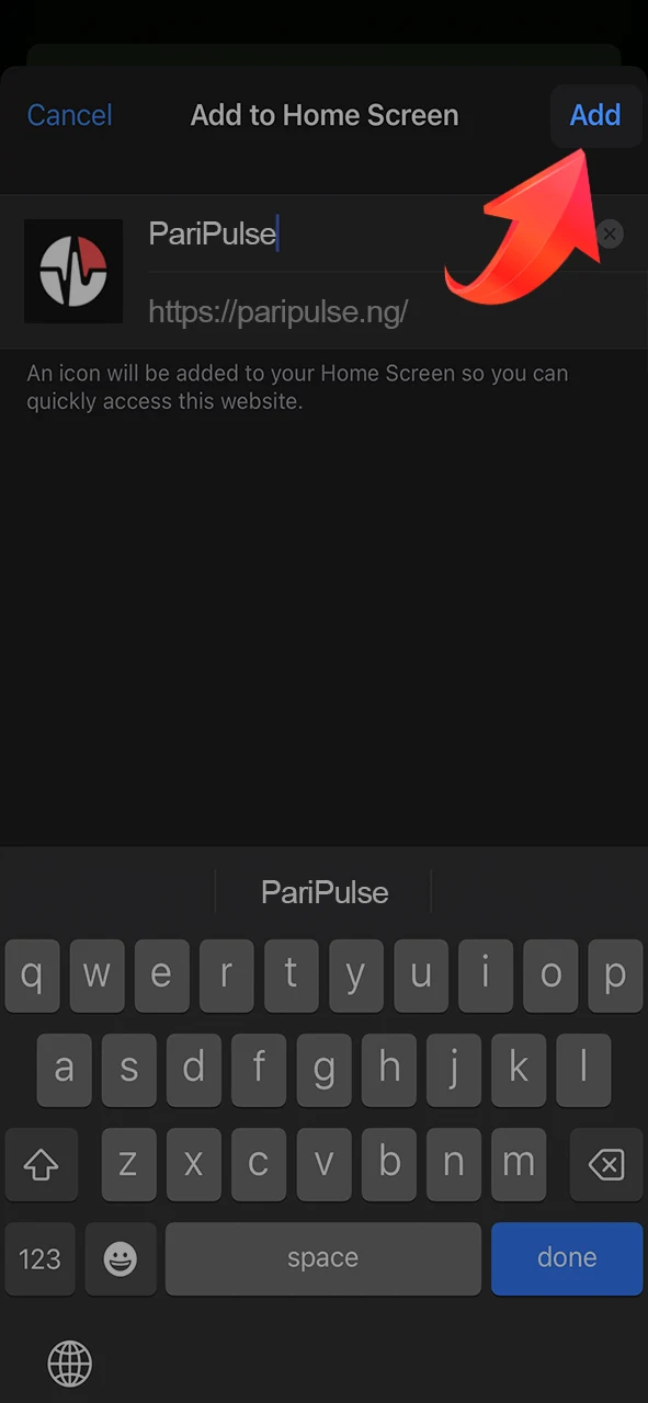 Confirm the creation of a PariPulse shortcut on your phone's desktop.