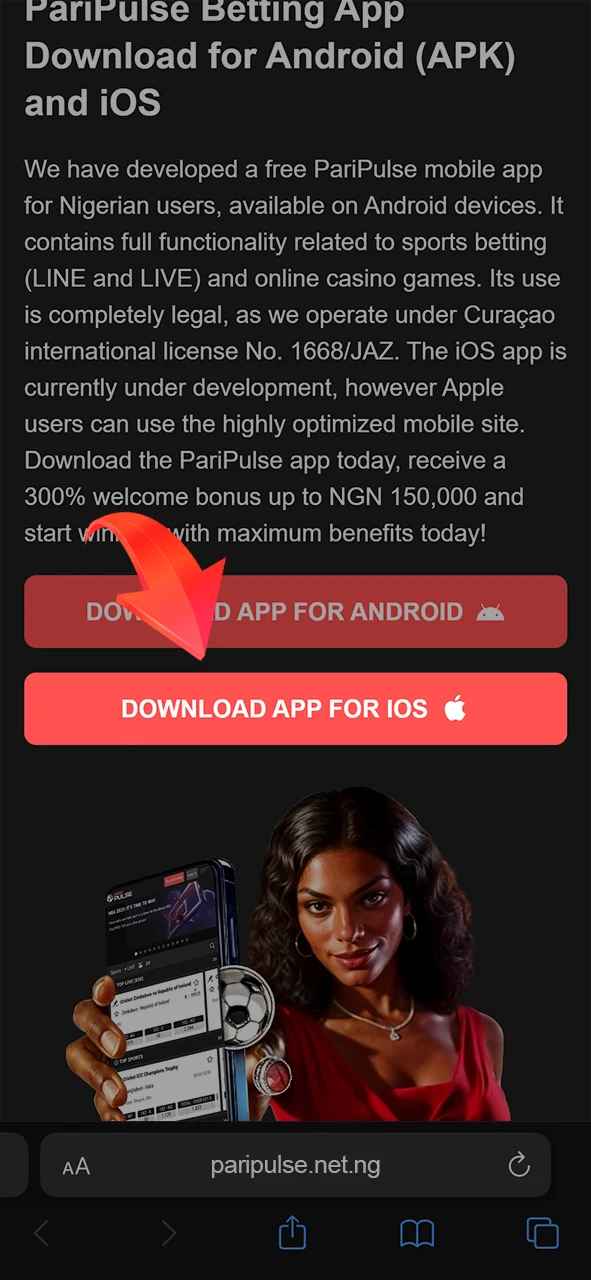 Open the PariPulse website using the Safari browser.