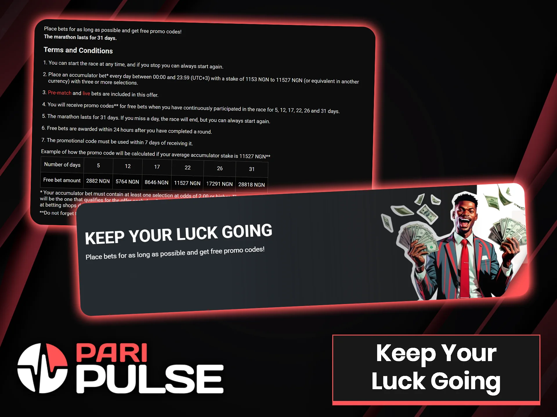 Join the PariPulse marathon to get promo codes for free bets.