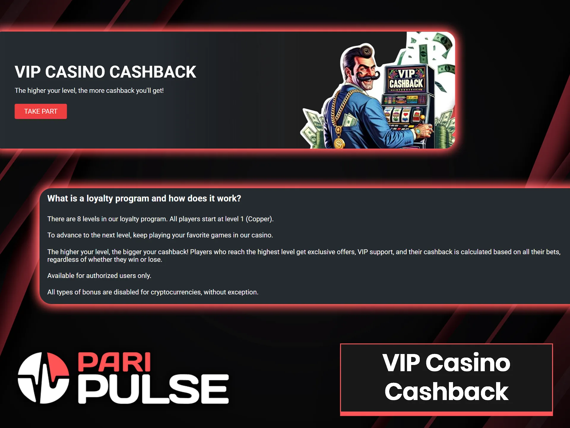 Upgrade your VIP level and get cashback from PariPulse.