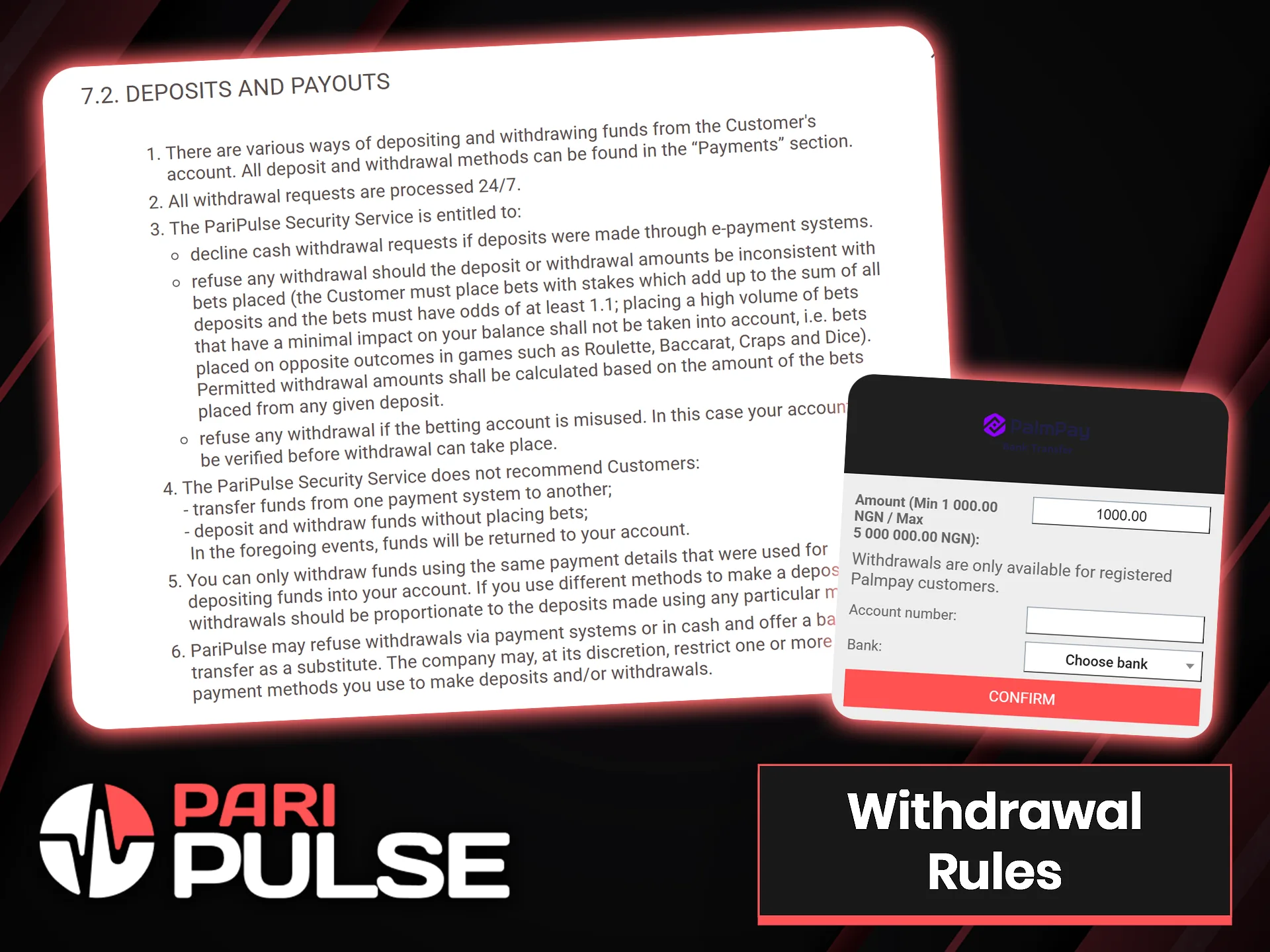 Familiarize yourself with PariPulse withdrawal rules.