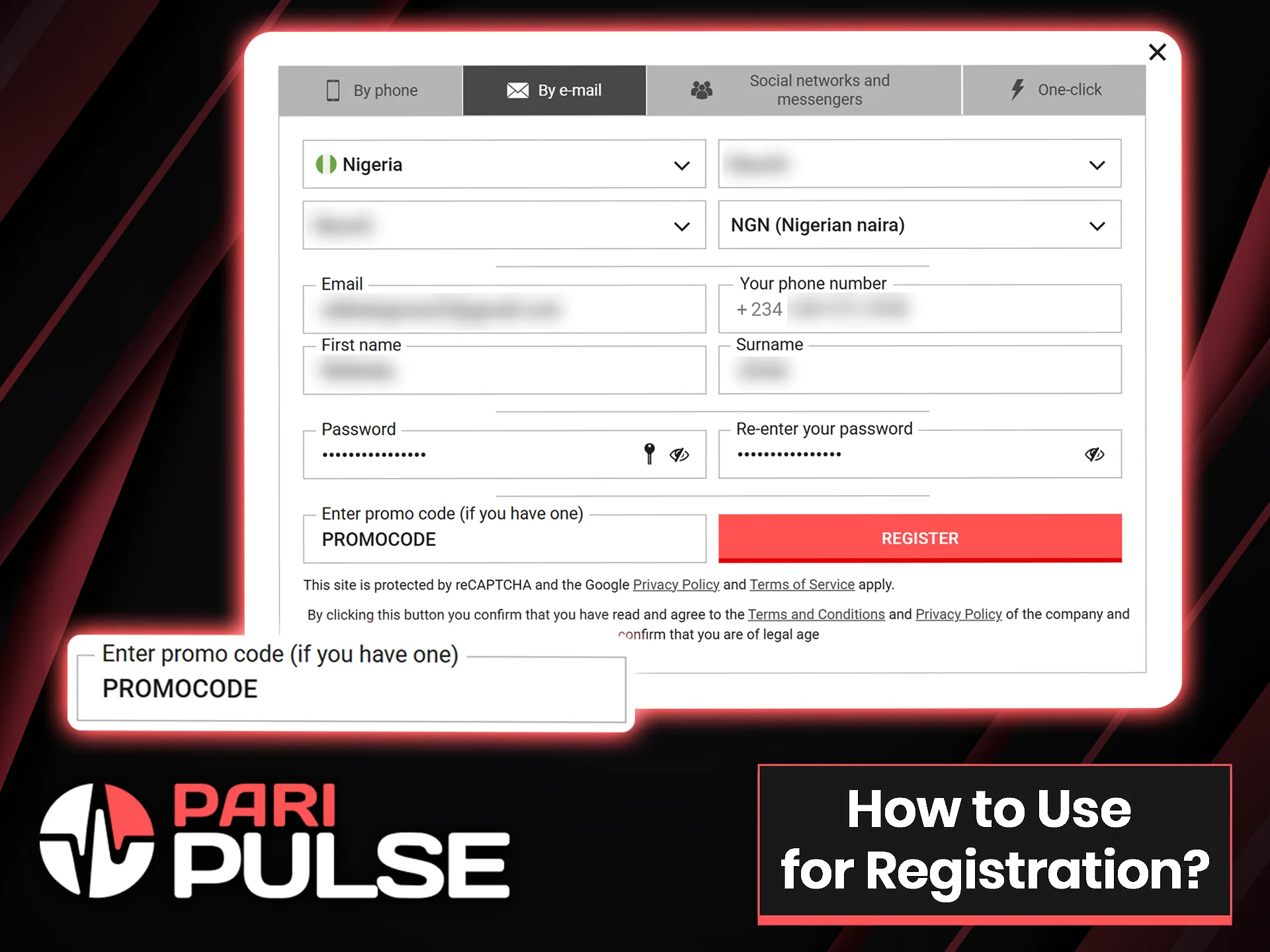 In the PariPulse registration form, there is a special field to enter a promo code.