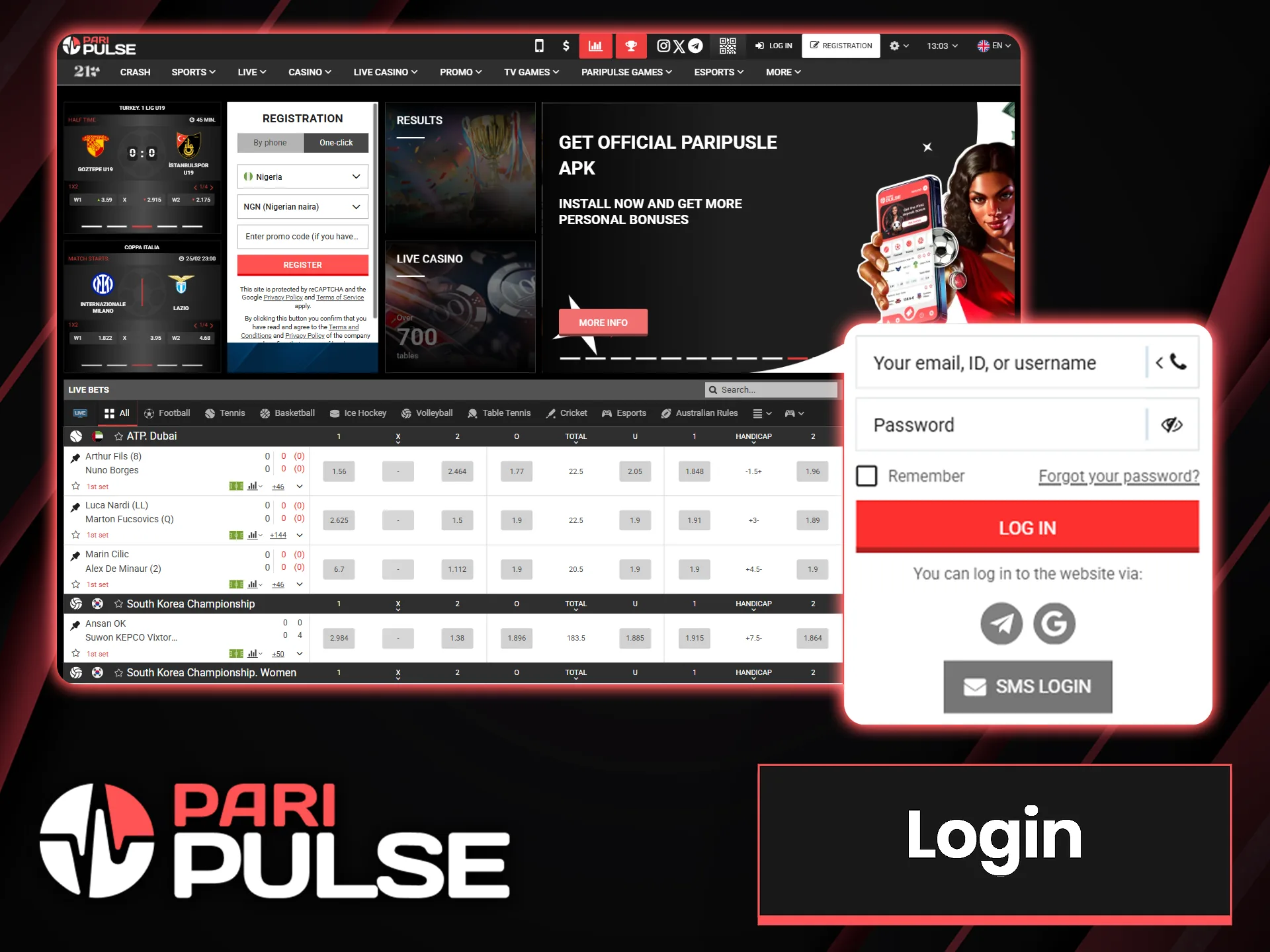 Enter your username and password to log in to your PariPulse account.