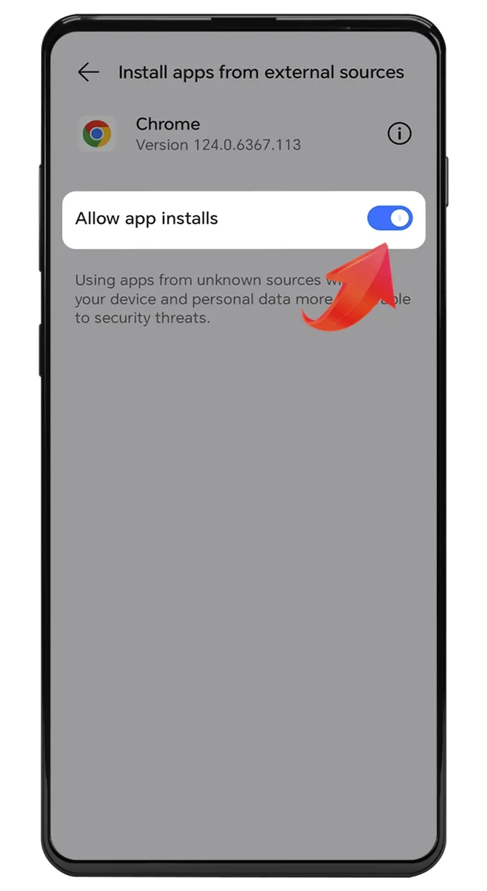 Allow the installation of the PariPulse application in your phone settings.