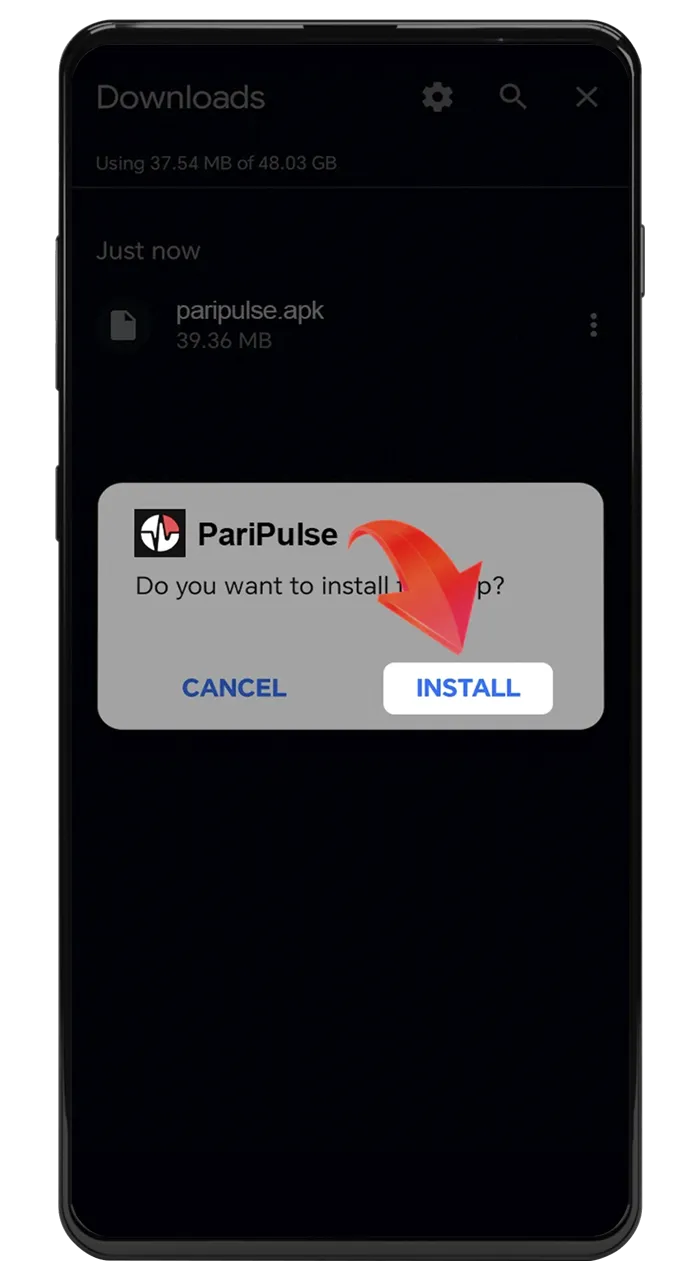 Confirm the installation of the PariPulse app on your phone.