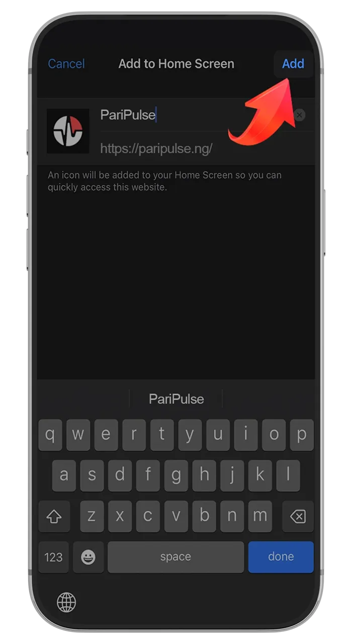 Confirm the creation of a PariPulse shortcut on your phone's desktop.
