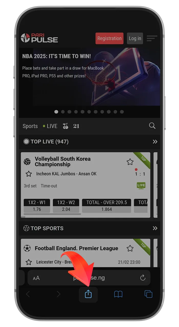 Find the share function at the bottom of the PariPulse page.